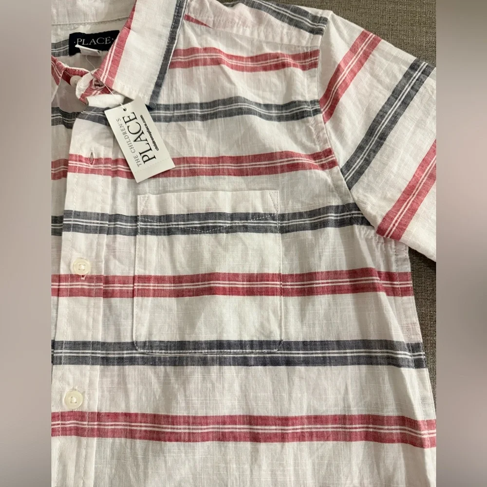 The‎ Children's Place Red and Gray Striped Button Down Shirt NWT. Size 16.
